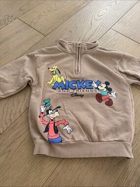 Disney Beige Mickey & Friends Half-Zip Pullover Sweatshirt